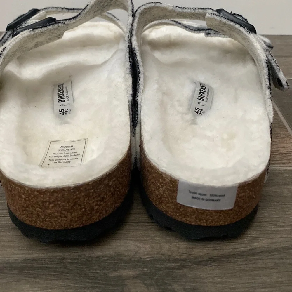 NEW Birkenstock Arizona Shearling Plaid Wool Slide Sandal Size 45 / 12